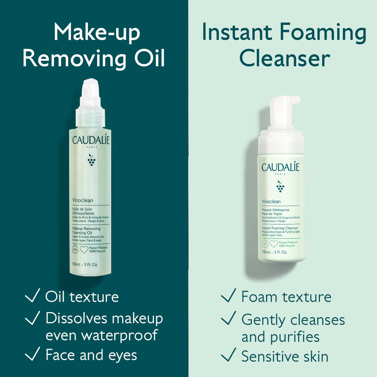 Vinoclean Gentle Instant Foaming Facial Cleanser - All Skin Types | Caudalie