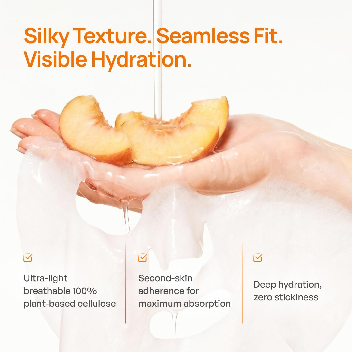 PLANTIFIQUE Korean Sheet Mask, 5 Pack - Glowing & Hydrating Face Masks with Peach Extract, Vitamin C & Hyaluronic Acid - Mascarillas Faciales