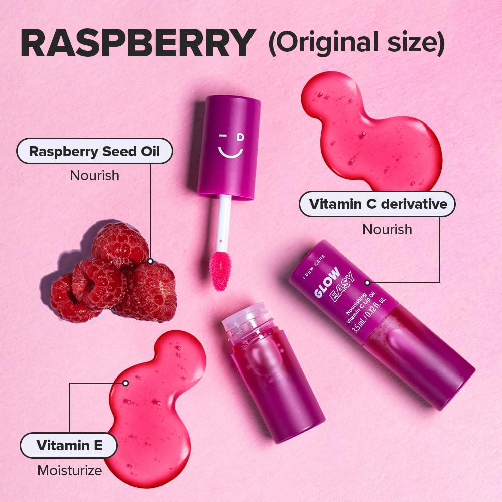 I DEW CARE Lip Gloss - Glow Easy Raspberry | Jojoba Seed Oil, Vitamin C, Pigmented Glossy Stain, Hydrating, Korean Makeup, Pink Color, Moisturizing, Nourishing, 0.12 FL Oz