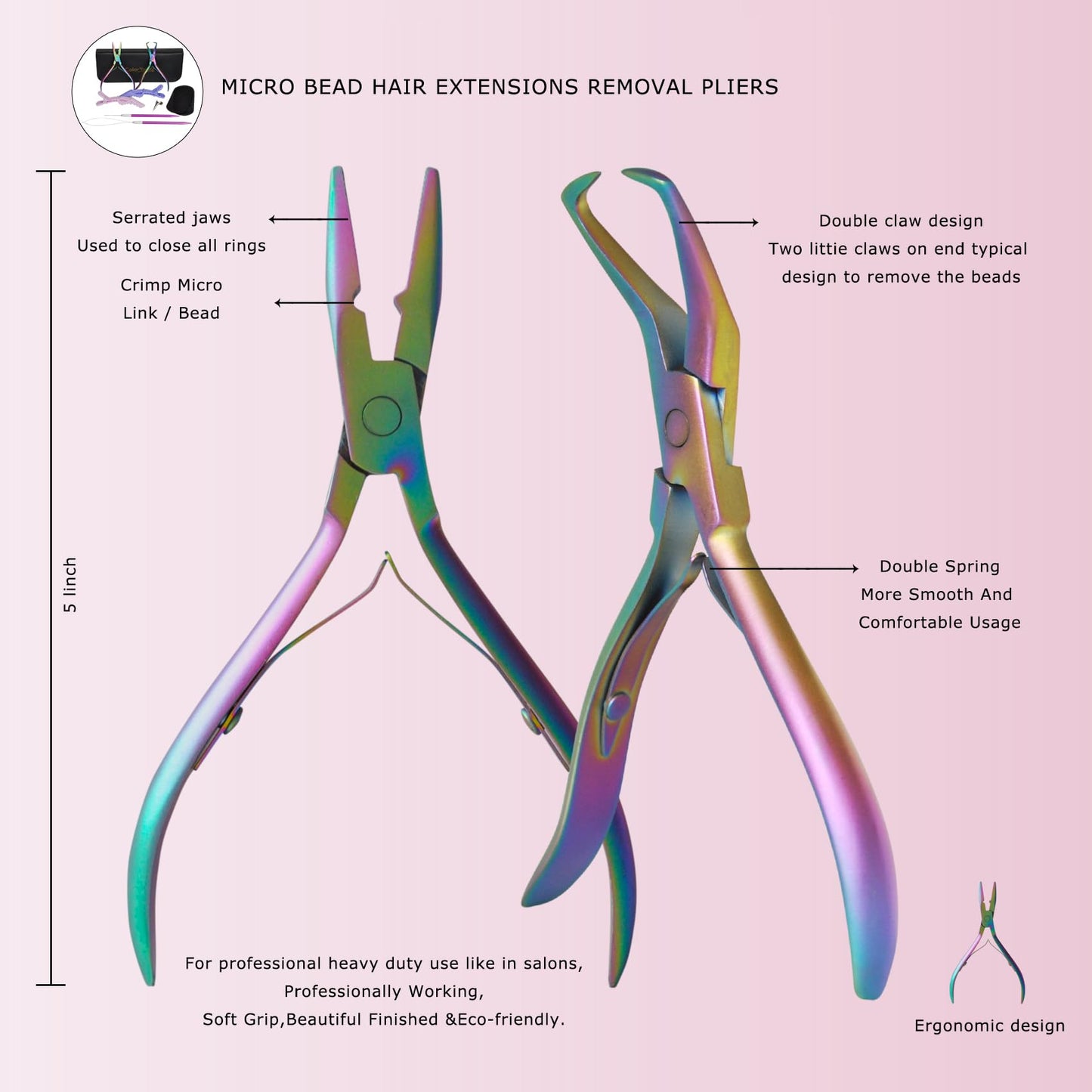ColorYoung Hair Extension Beading Tool Kit - Micro & Pre-Bonded Hair Extension Bead Closer & Remover - Rainbow