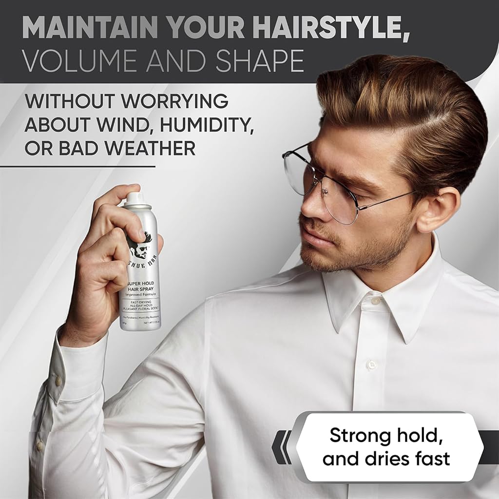 Avenue Man Super Hold Hairspray for Men - Travel Size Men Hair Spray for Long-Lasting Control - Shapes, Lifts & Holds Hair - Mens Hair Spray Extra Hold for Effortless All-Day Control - 1.76 oz