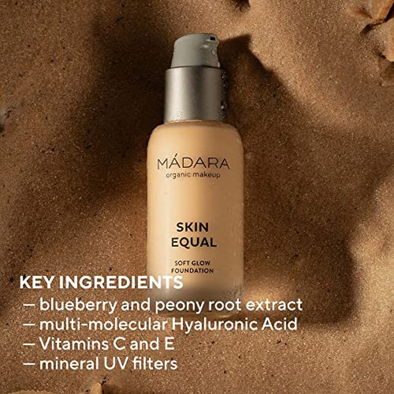 M?DARA Organic Skincare | Skin Equal Soft Glow Foundation SPF15 Sand 40-30 ml, Mineral foundation with hyaluronic acid, Buildable medium coverage, Dewy foundation, Vegan, COSMOS natural certified