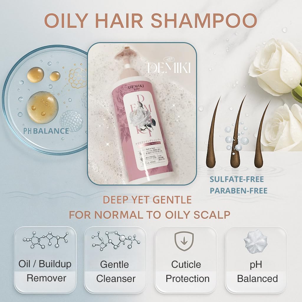 DEMIKI Japanese Shampoo for Women,Anti-Dandruff with Keratin,Clarifying Shampoo for Oily Hair,Sulfate Free,Rose Scent,Volumizing,hair care,Repairs,Strengthens,Nourishes and Softens,450ml 16fl oz