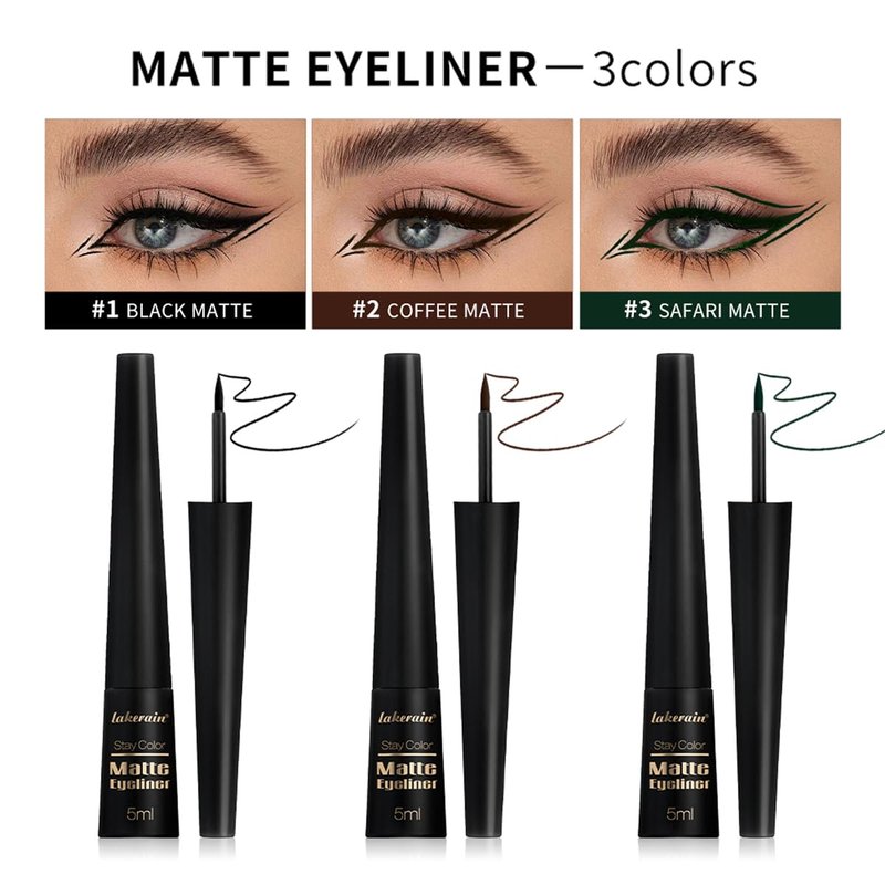 SHEEYOON Liquid Eyeliner, Matte Eyeliner with Fine Brush Tip, Easy Glid Waterproof Smudge Proof, 0.17 fl oz (#3 Safari Matte)