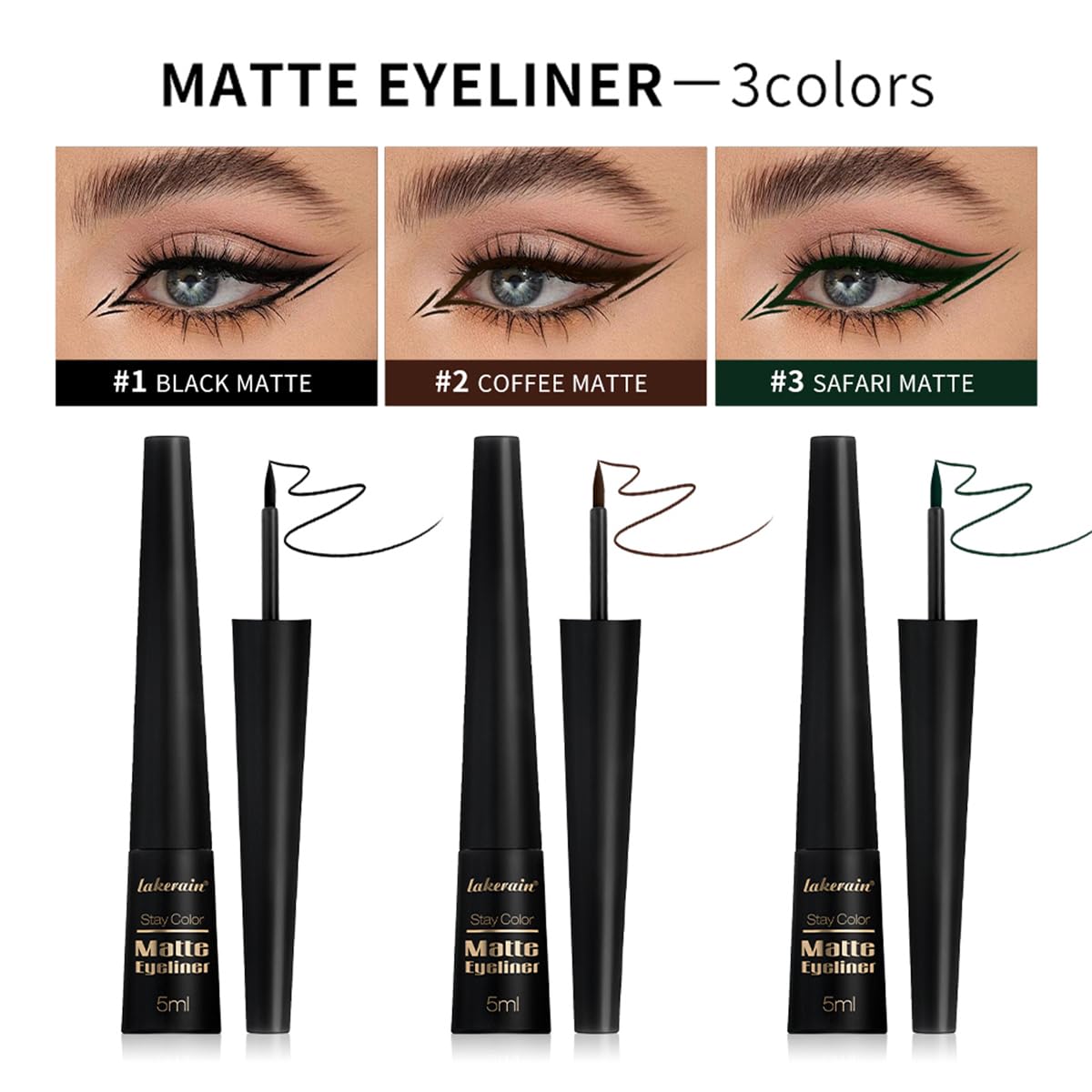SHEEYOON Liquid Eyeliner, Matte Eyeliner with Fine Brush Tip, Easy Glid Waterproof Smudge Proof, 0.17 fl oz (#3 Safari Matte)