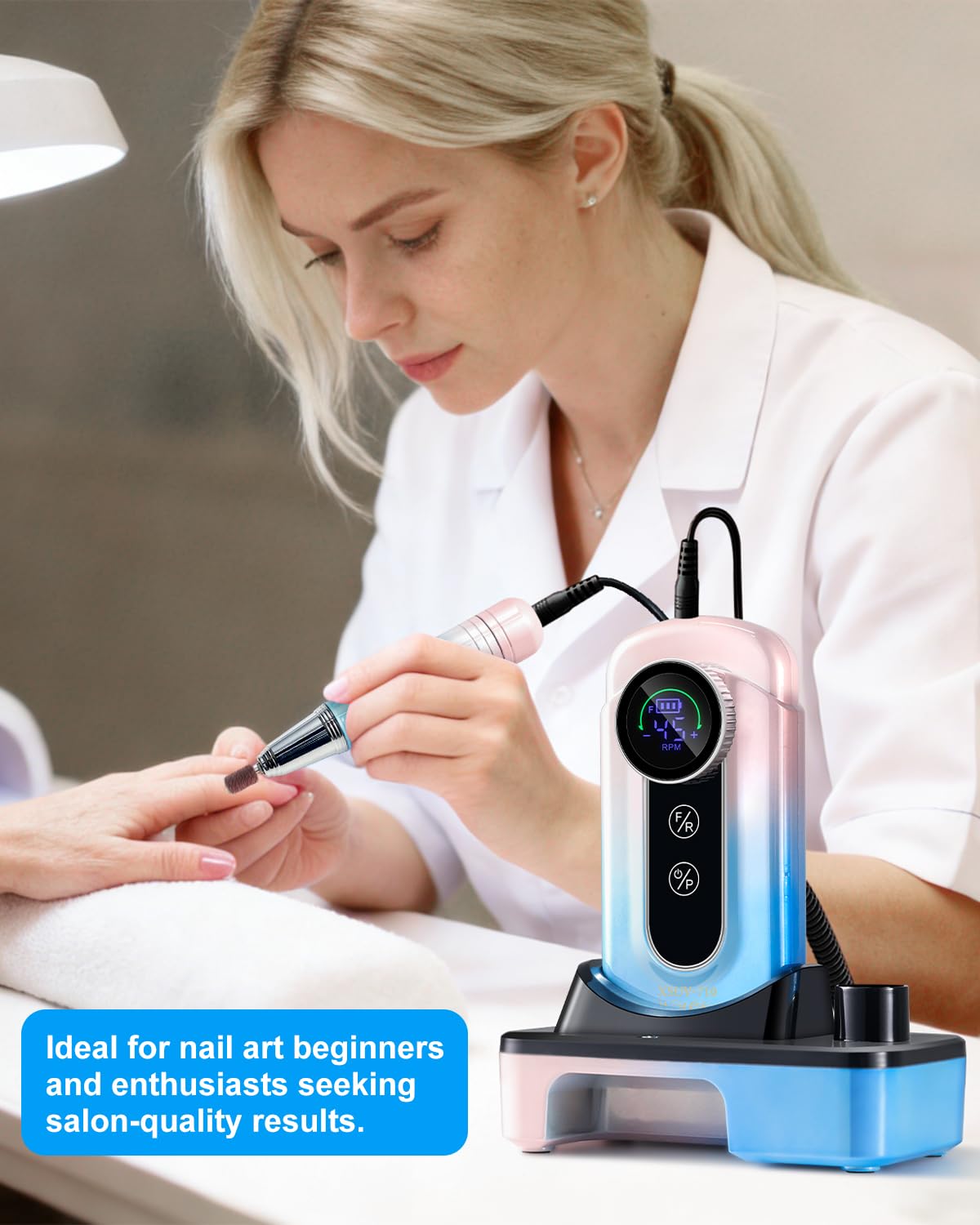 Professional Electric Nail Drill Kit - 45000RPM Cordless Rechargeable Efile for Acrylic & Gel Nails | Gradient Blue