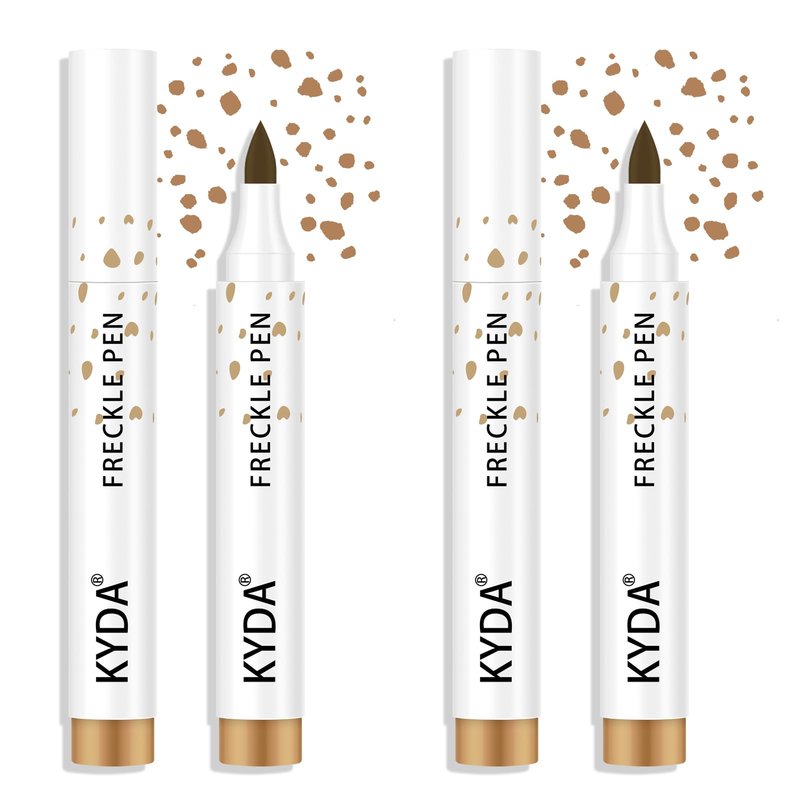 KYDA 2 Pcs Freckle Makeup Pen, Natural Lifelike Freckle Makeup Pen Magic Color, Waterproof Longlasting Soft Dot Sopt, for Natural Effortless Sunkissed Make up-Light Brown