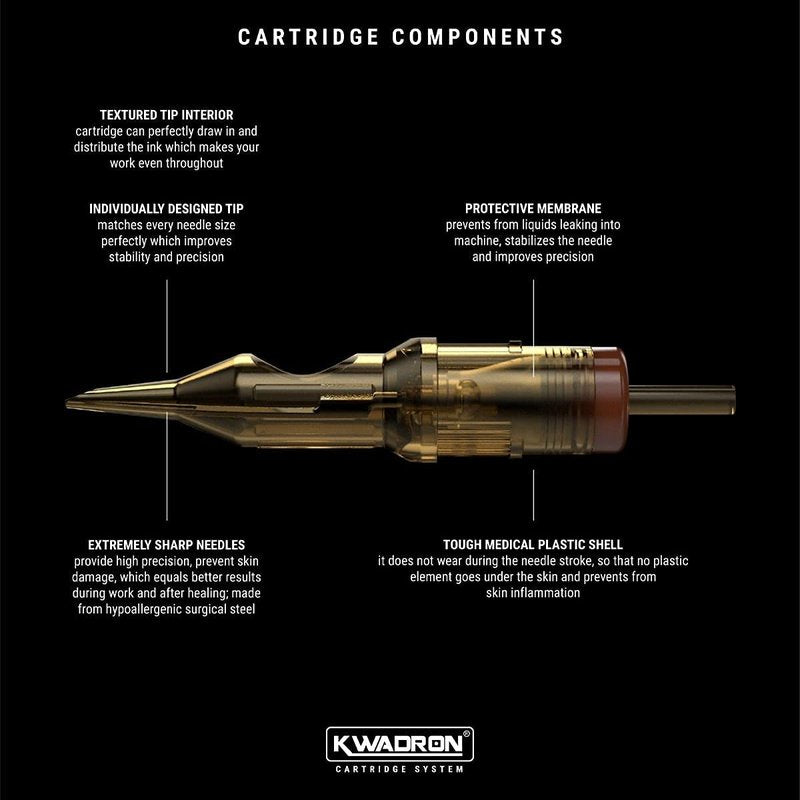 Kwadron Tattoo Needle Cartridge, Box of 20, Bugpin Curved Mag Shaders #8 Long Taper - 9 Curved Mag #8 Long Taper - 25/9SEMLT