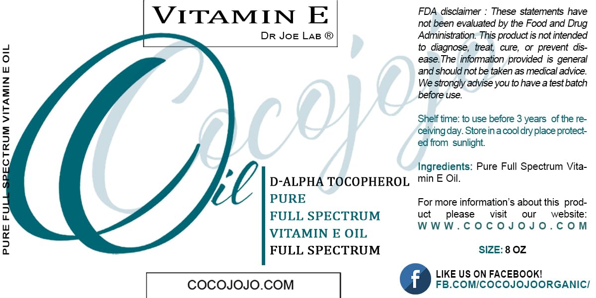 Vitamin E Oil - Pure & Undiluted, Full Spectrum, Alpha Tocopherol - 8 oz - for Skin, Hair, Nails, Body Care Hydrating Rejuvenating Skin Oil