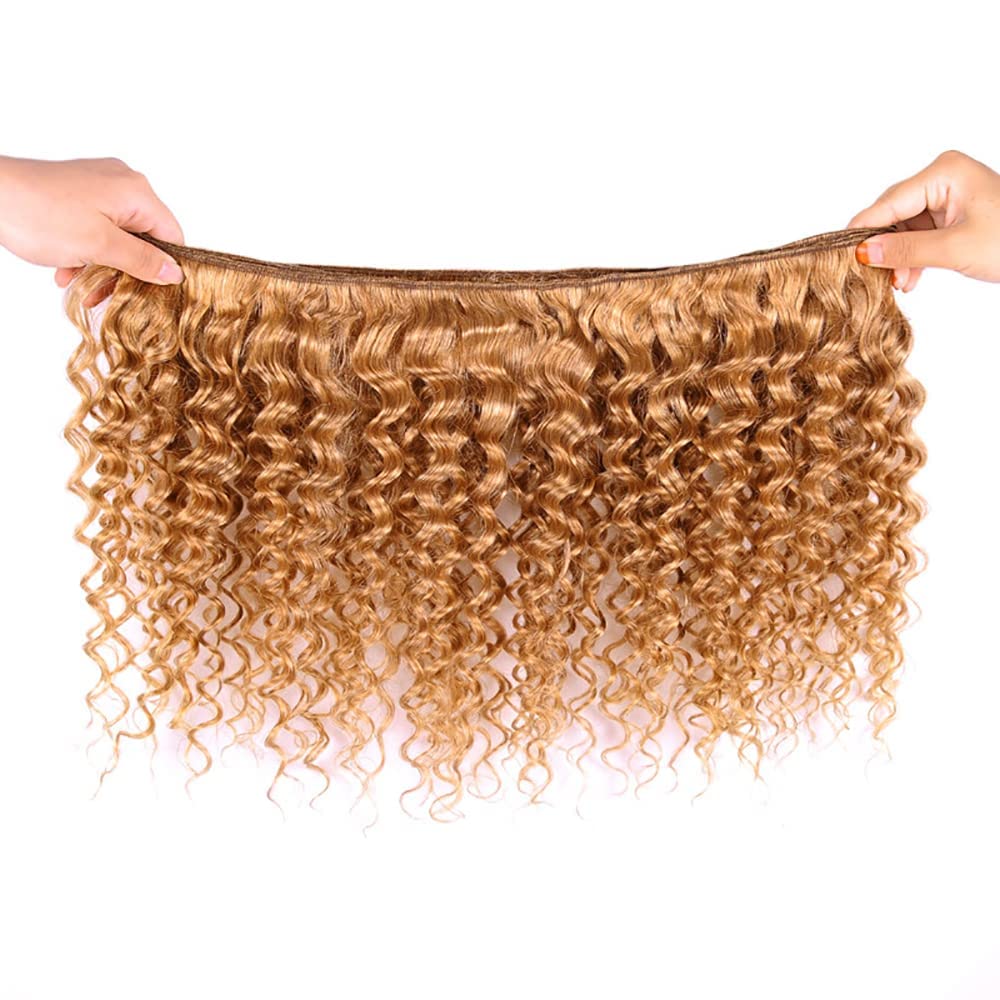 Curly Human Hair Bundles - Honey Blonde Deep Wave | 12-14-16 Inch Unprocessed Brazilian Virgin Hair for Black Women