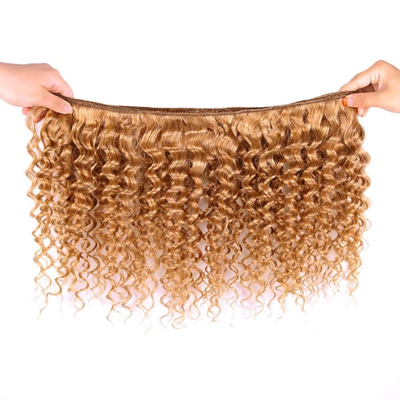 Yubelanis Color 27 Human Hair Bundles 08 10 12 Inch Deep Wave Bundles Human Hair 12A Unprocessed Virgin Raw Quick Weave Hair for Black Women Honey Blonde