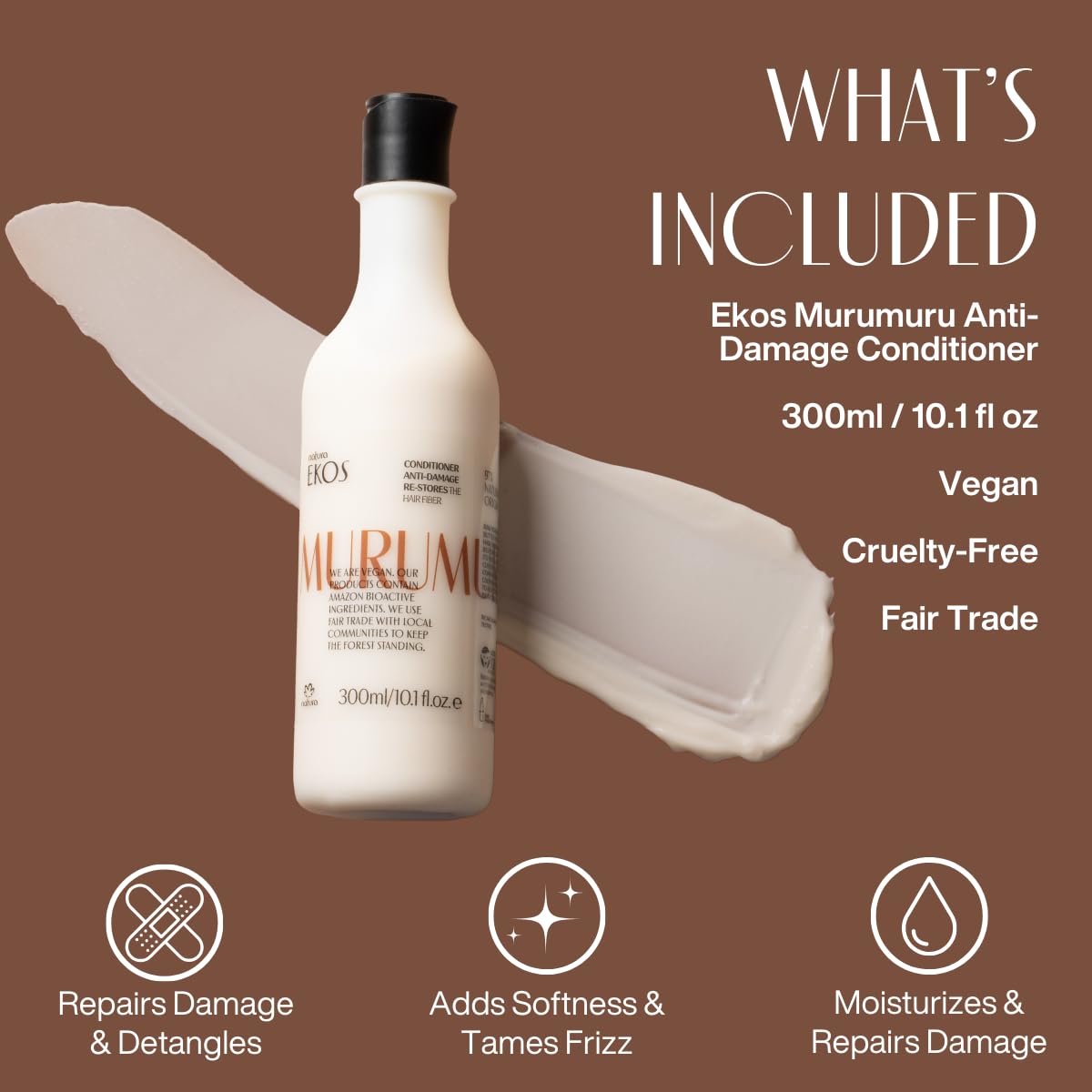 natura - Ekos Murumuru Restoring Conditioner Refill - Anti-Damage - Hair Detangler & Moisturizer - Vegan Hair Care - Brazilian Beauty Secrets - Personal & Self Care - 10.1 fl oz (300ml)