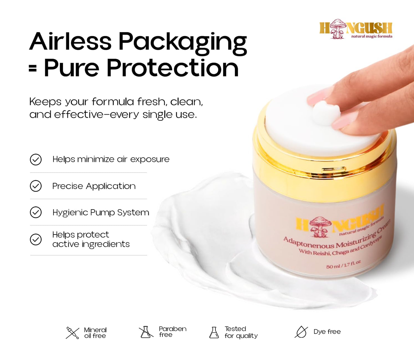 HONGUSH Natural Formula Facial Moisturizer (Reishi, Chaga, and Cordyceps) – Lightweight Daily Hydrating Face Cream for Dry and Oily Skin – Non-Greasy Moisturizer – 50 ml