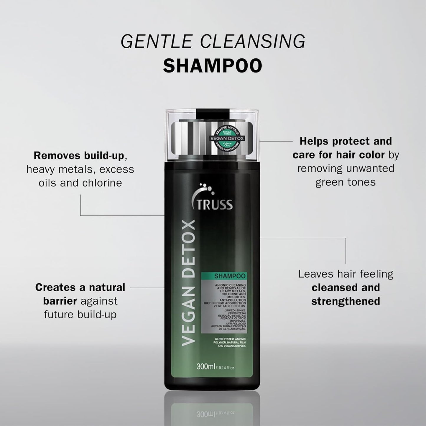 TRUSS Vegan Metal Detox Shampoo - Clarifying Shampoo for Women & Men - Gently Cleanses Build-Up, Excess Oil, & Chlorine - Creates a Pollution Barrier & Protects Hair Color (10.14 fl oz)