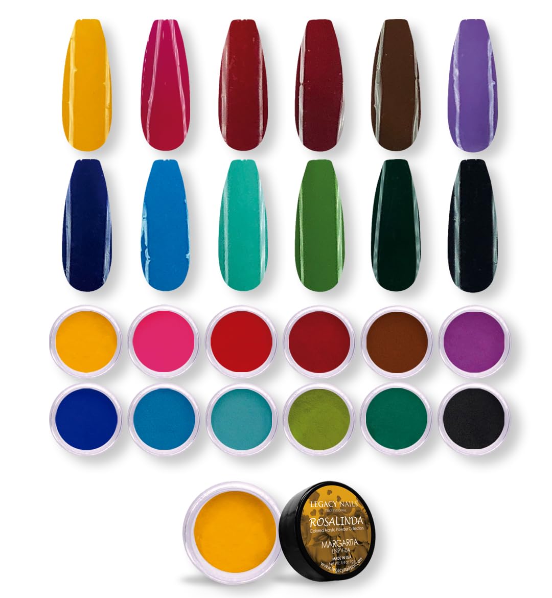 Legacy Nail Acrylic Powder Collections - 12 Colors Professional Nail Art Powder Set Manicure DIY for Dip & Acrylic Nail Extensions (Rosalinda Collection)