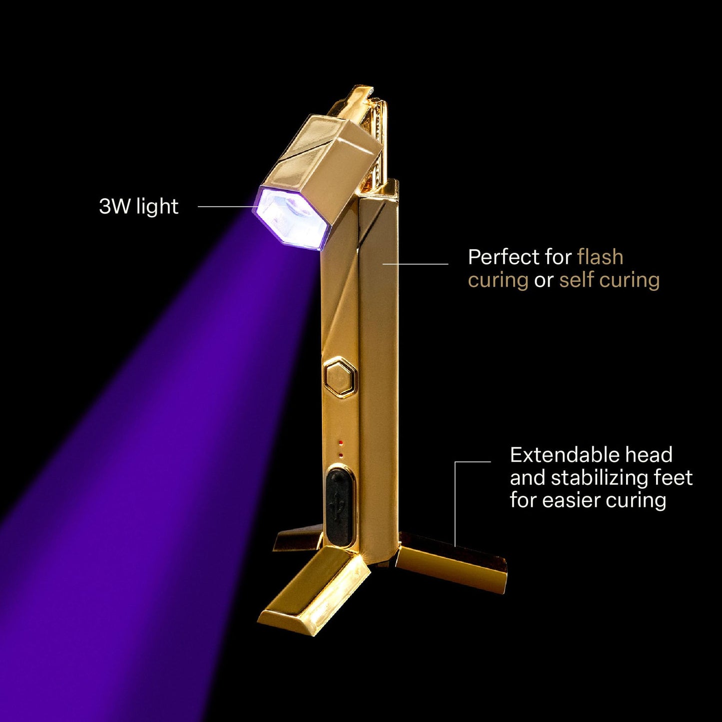 APRÉS Omni Light, Gel-X UV LED Lamp, Flash Curing Wand, Handheld or Standing Cordless Nail Lamp for Gel Nails (Gold)