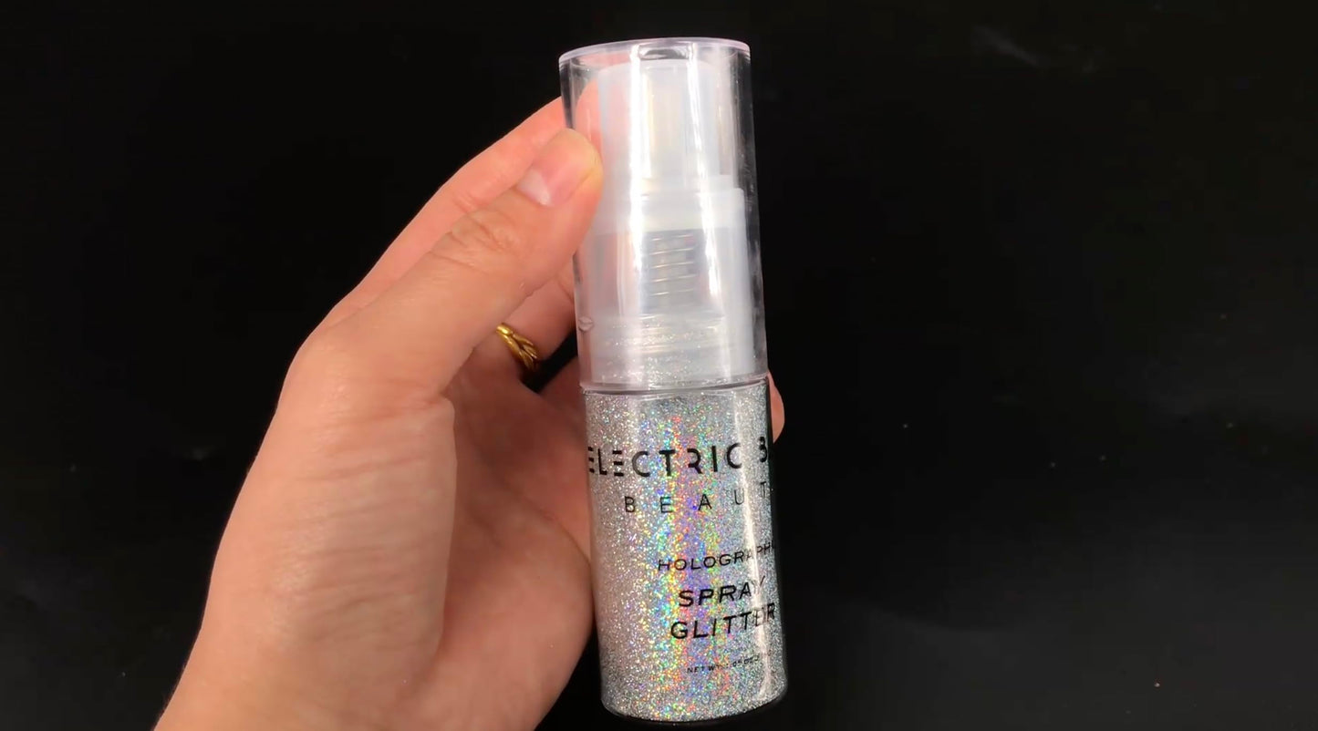 Electric Bliss Beauty Holographic Silver Glitter Spray - Shiny Body Glitter Spray, Hair Glitter Spray for Hair & Body Face Glitter, Eye Glitter, Rave Glitter Festival Accessories