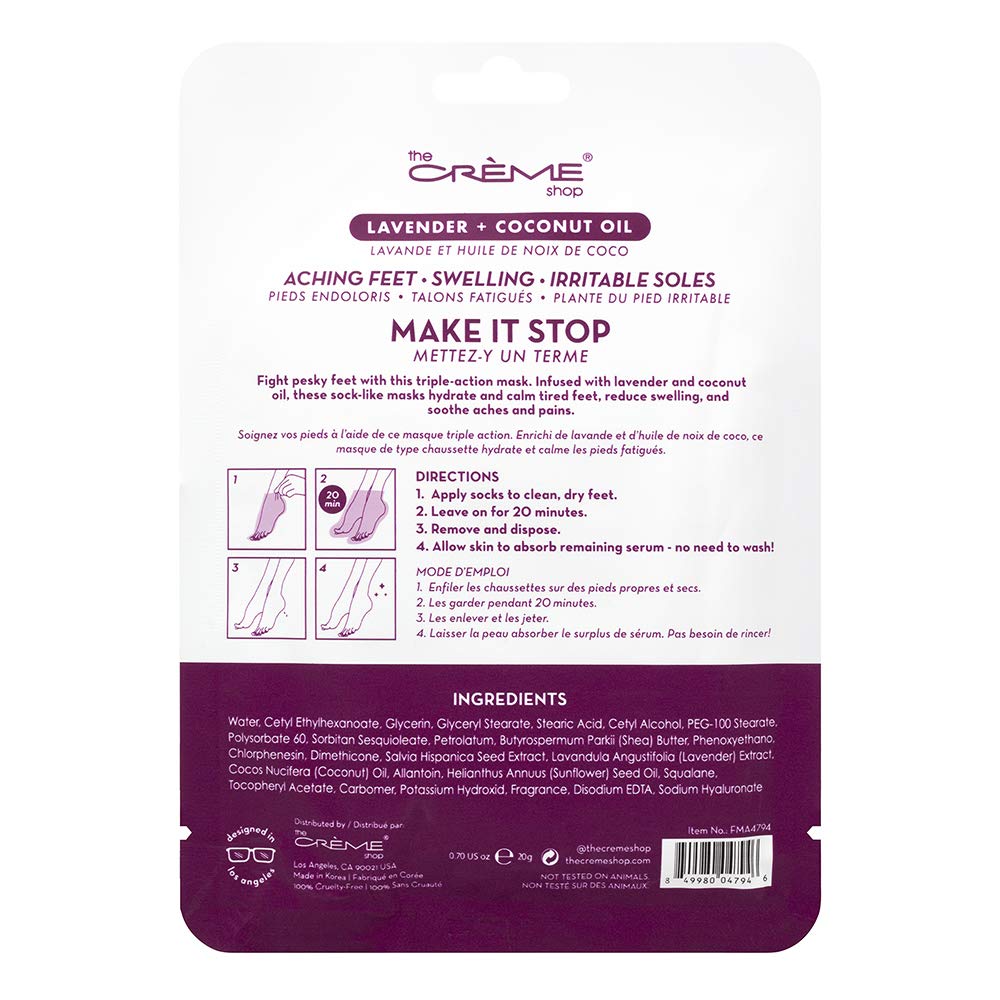 Soothing Foot Mask Socks - Coconut Oil & Lavender for Dry Feet Relief | Softening Treatment (Pack of 3)