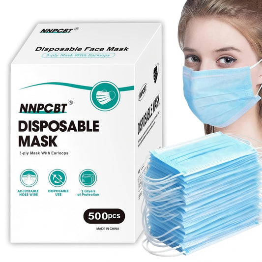 500 Pcs Blue Disposable Face Masks, 3 Ply Face Masks Disposable for Adults, Disposable Blue Mask