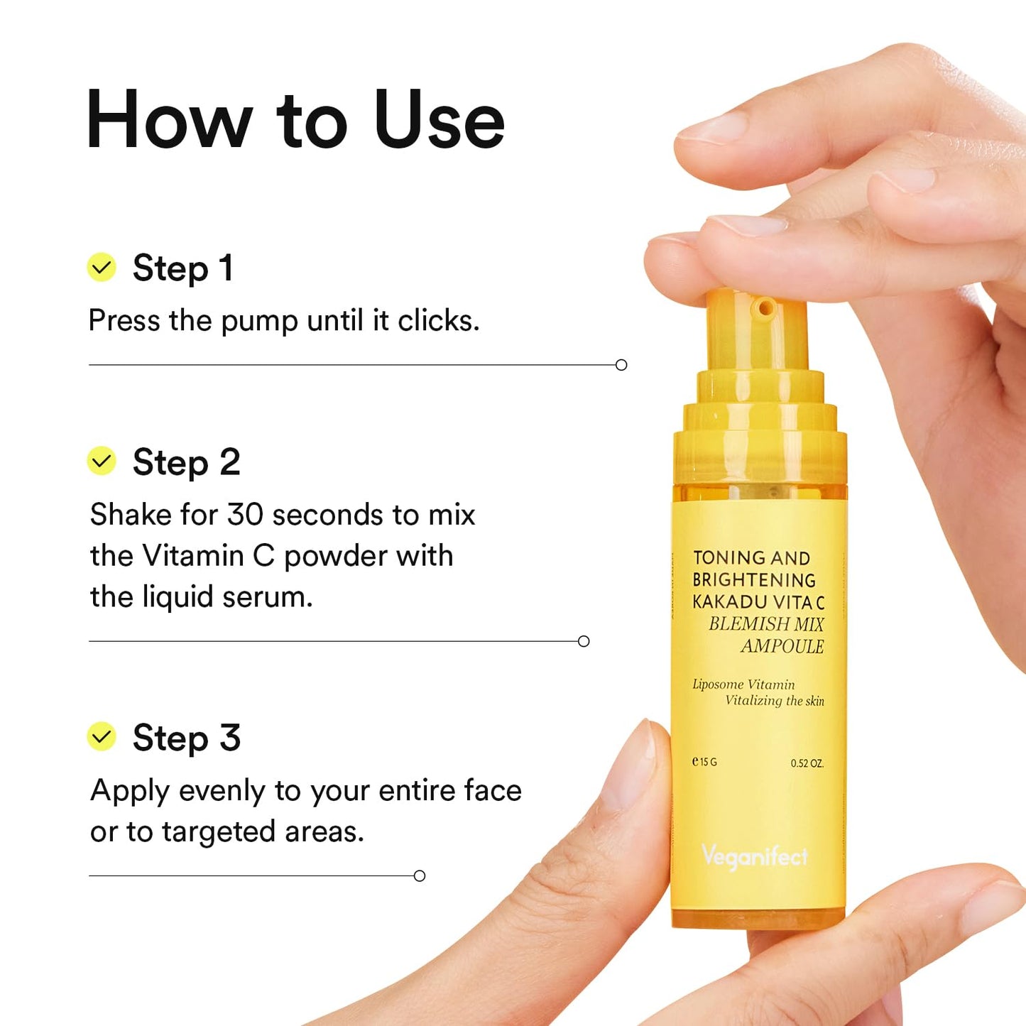 VEGANIFECT Vita C Ampoule, Dark Spot Correction, Boosting Skin Luminosity, Korean Skin Care, Vegan,0.5 Fl Oz
