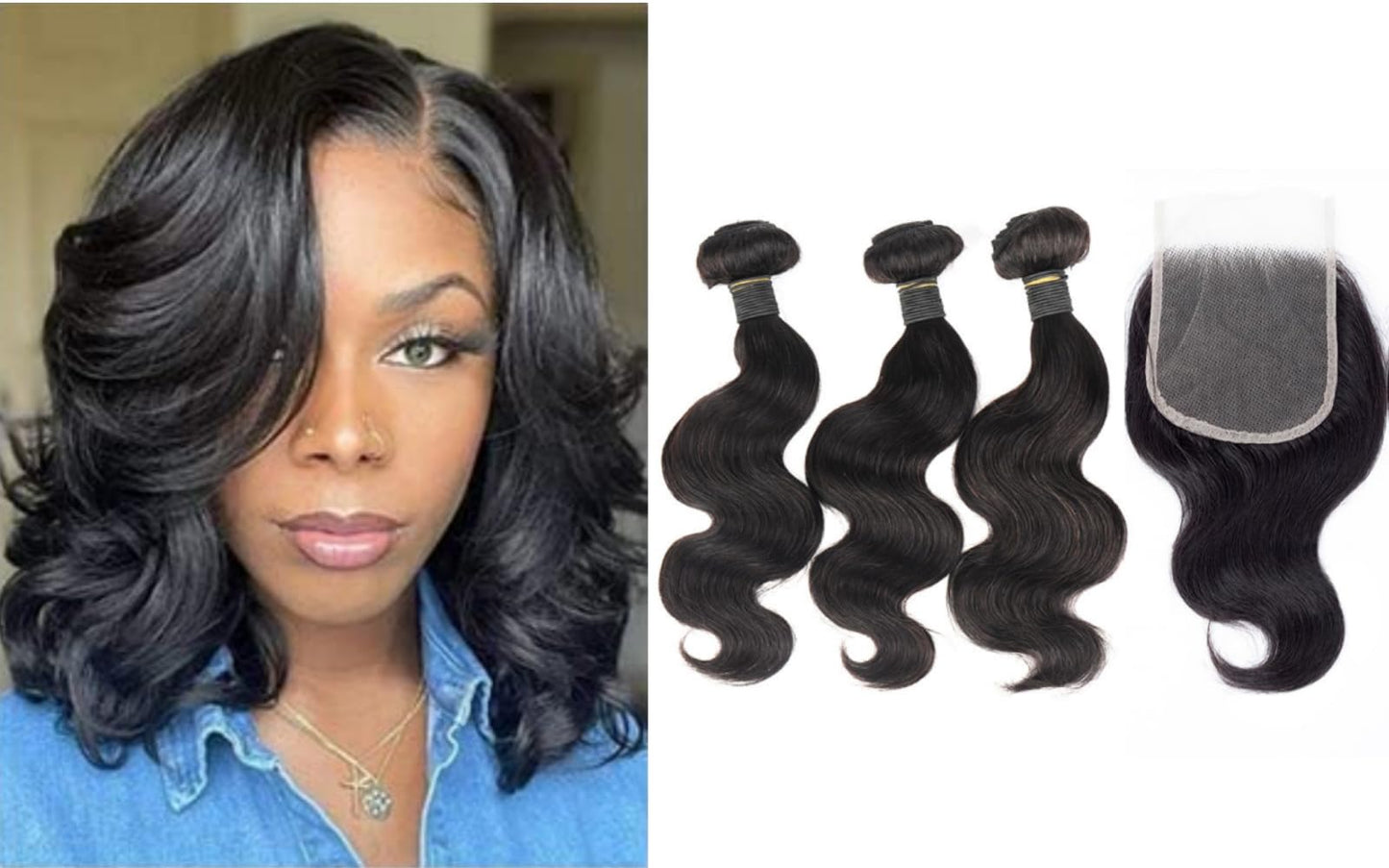 DreamPack Bundles with Closure Human Hair Body Wave Bundles Human Hair with 4x4 Lace Closure 100% Unprocessed Virgin Hair Extensions Natural Color (8" 8" 8" + 8" Closure)