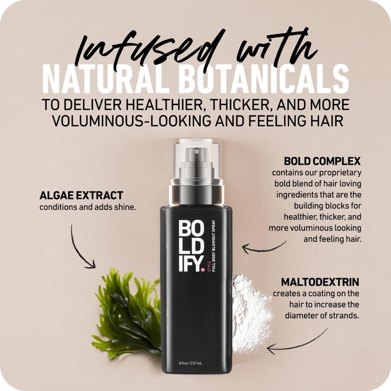 Boldify Full Body Volumizing Hair Spray - Mega-Volume - Blowout Heat Protection Spray with Thickening and Blow Dry Formula for Fine, Thin Hair - For Women & Men