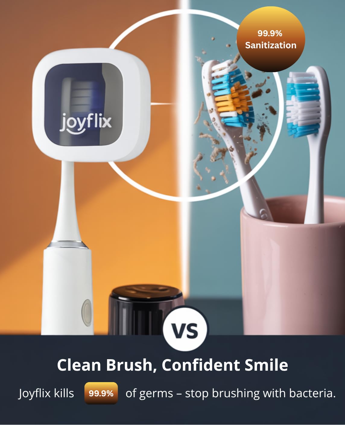 joyflix UV-C Toothbrush Sanitizer | Portable & Rechargeable | 99.9% Sanitization with Heating Function | Magnetic Mount, Travel-Friendly & Compact Design (White) (Pure White)
