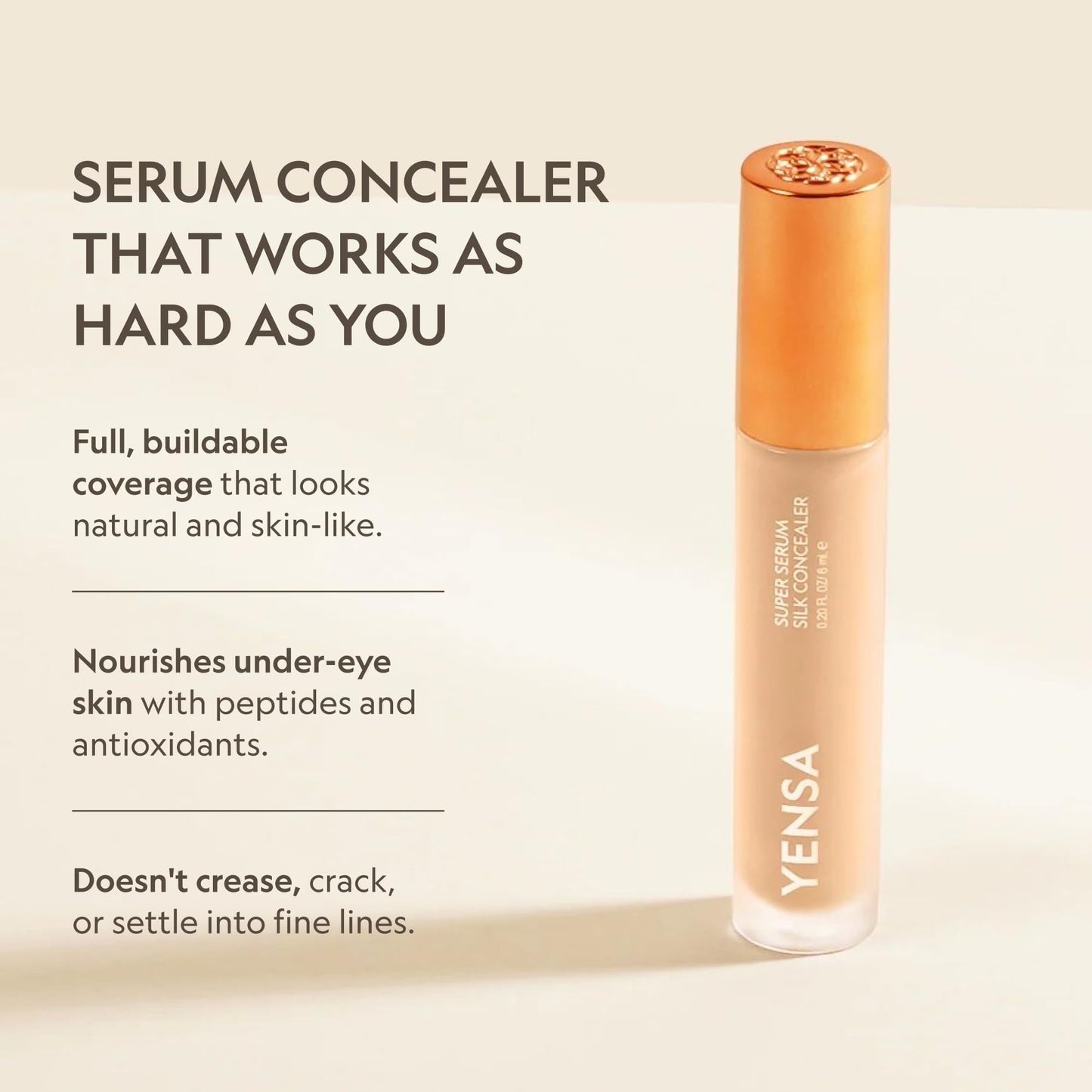 YENSA Super Serum Silk Concealer - Full Coverage Undereye Concealer & Peptides Serum for Face - Enriched with Vitamins C & E, Bakuchiol & Superfoods to Boost Radiance - Medium 1 (0.2 Fl oz)