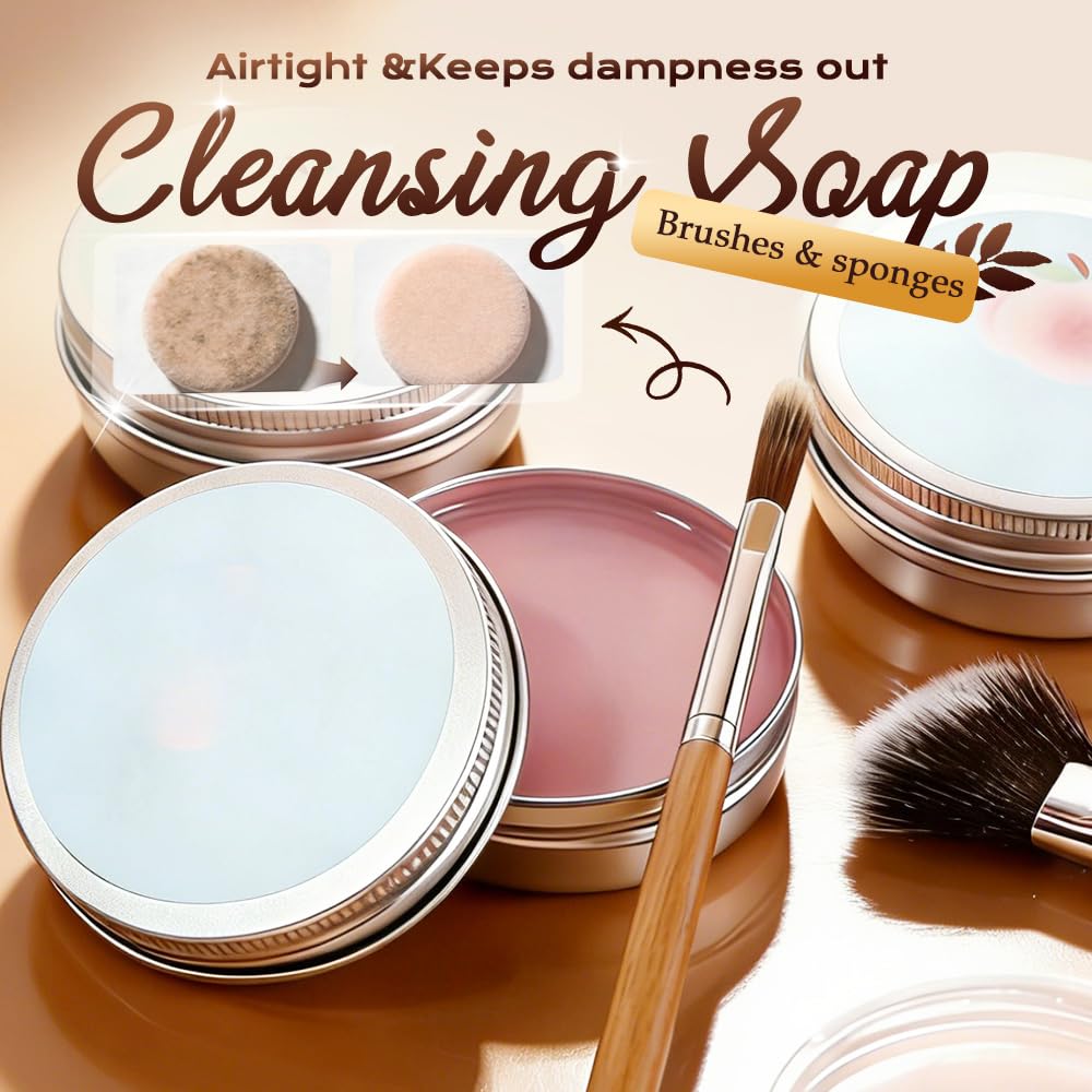 Makeup Brush Cleaner Soap with Silicone Cleaning Pad, Portable Makeup Brush Cleaning Soap, Makeup Brush Cleaner Pad for Cleaning Makeup Sponges Brushes (White)