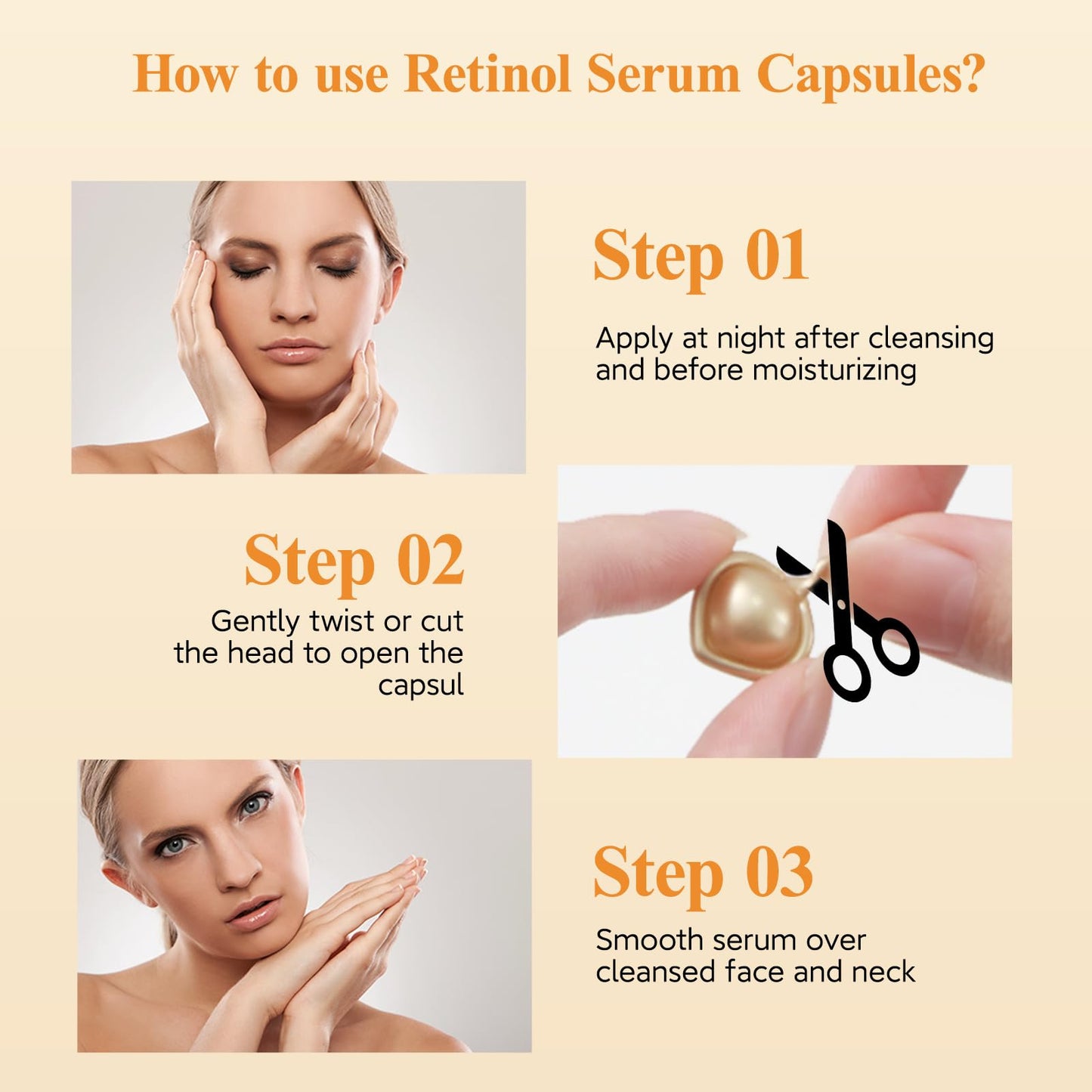 HKH Retinol + HPR Serum for Face - Anti-Aging Wrinkle Night Serum Capsules - Peptide Serum for Women - Skincare Fine Lines & Tighten Sagging Skin - Non-Greasy - Travel-Friendly