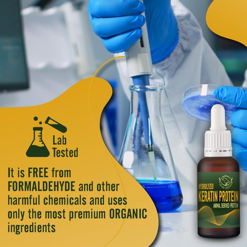 HYDROLYZED KERATIN PROTEIN - Liquid, 2 Ounces - for Homemade Hair Strengthens & Protects - Reduces Damage - Increases Density - 2 Vials (1 Ounce Each) - Includes Pipette and Screw Caps