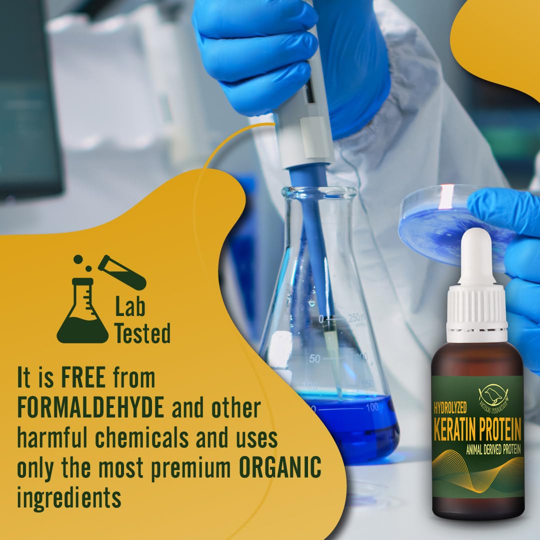 HYDROLYZED KERATIN PROTEIN - Liquid, 2 Ounces - for Homemade Hair Strengthens & Protects - Reduces Damage - Increases Density - 2 Vials (1 Ounce Each) - Includes Pipette and Screw Caps