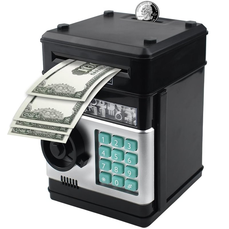 Suliper Electronic Piggy Bank Code Lock for Kids Baby Toy, Mini ATM Safe Coin Cash Banks Real Money Saving Box with Password, Auto Money Scroll for Children,Boys Girls Birthday Gift (Rose Gold)