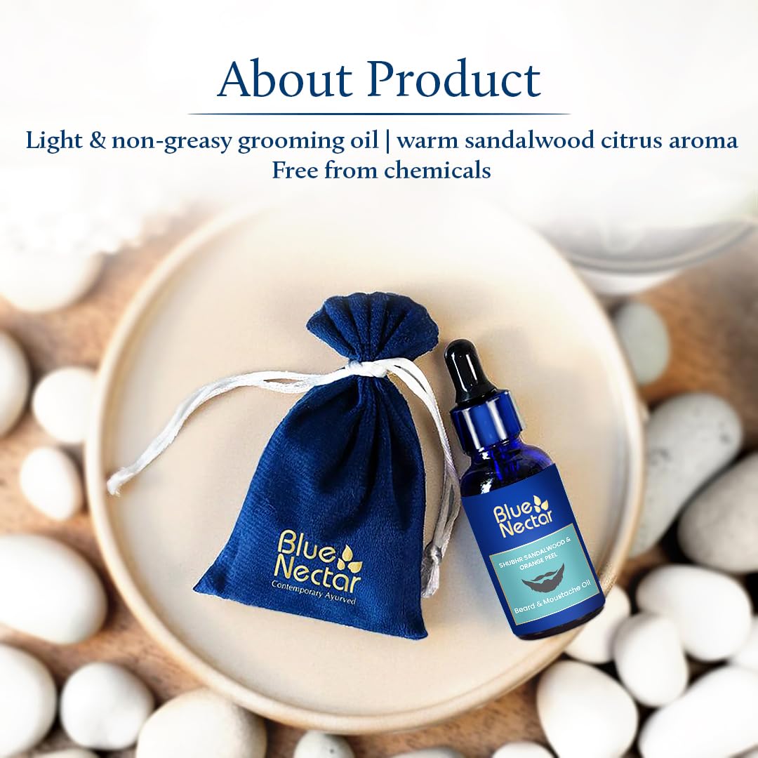 Blue Nectar Beard Oil for Men, Natural Moustache and Beard Growth Oil and Beard Softener for softer, helps in dandruff contains Sandalwood & Orange Peel Aroma