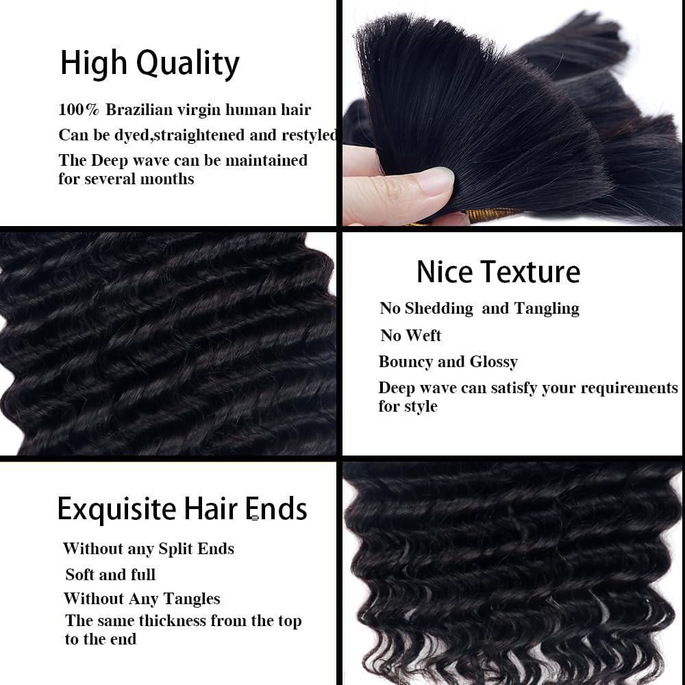 Hailookmey Human Braiding Hair for Boho Braids 150g Deep Wave Human Hair for Braiding 3 Bundles/Pack No Weft Curly Human Hair Extensions for Braids (Natural Black Color,18 Inch)