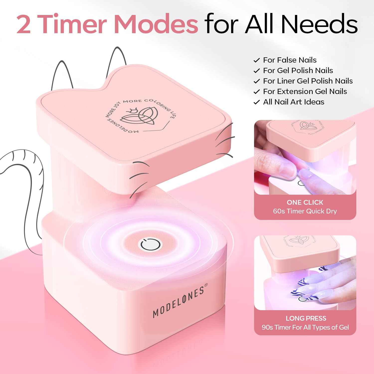 Modelones Cordless Pink UV Nail Lamp & Mini Nail Drill - Portable LED Dryer with 2 Timers for Fast Nail Extensions