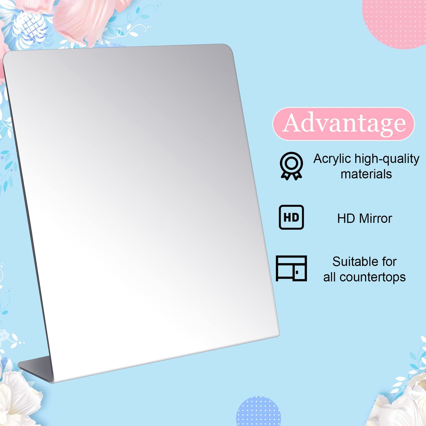 Amyhill 2 Pcs Counter Top Mirror Freestanding Table Desk Mirror Self Portrait Single Sided Acrylic Glass for Tabletop Desk Counter Bedroom Office Bathroom Home Dorm (12 x 18 Inch)