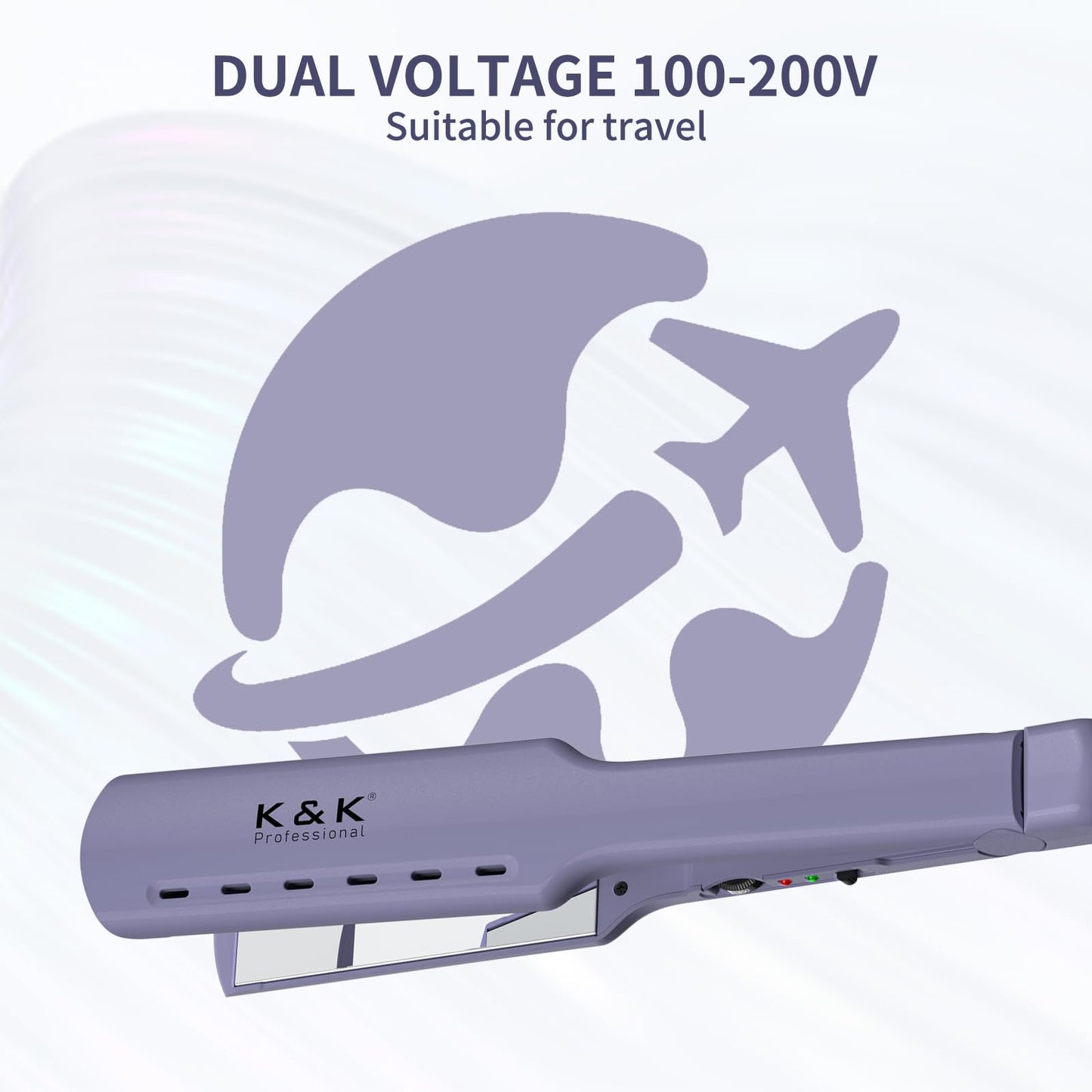 K&K 1.73 Hair Straightener for Thick Hair, Extra Wide Flat Iron with Adjustable Temperature(290-450℉) Ceramic Coated Floating Panel, 30s Fast Heating, Dual Voltage, for Thick Curly Hair