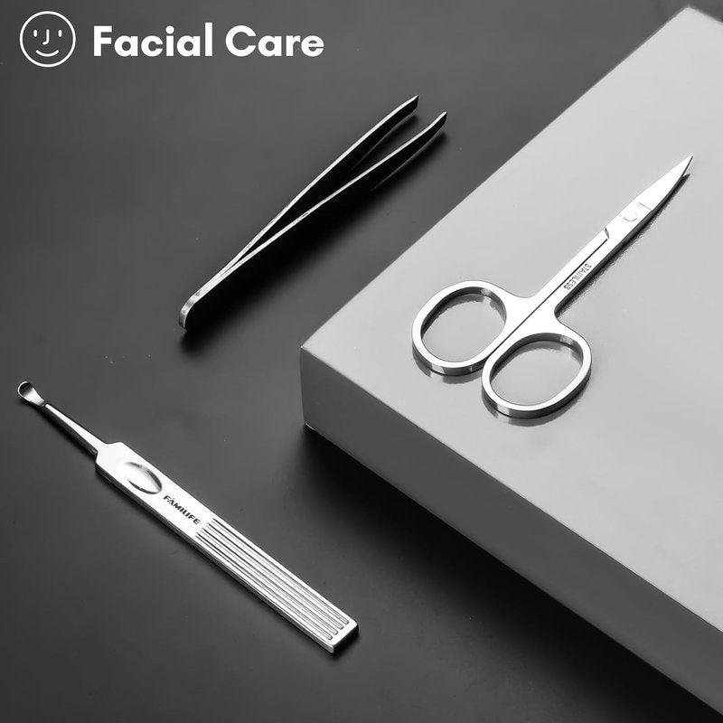 Professional Manicure Set - 11-Piece Stainless Steel Nail Clippers & Pedicure Tools | Portable Brown Leather Travel Case for Men