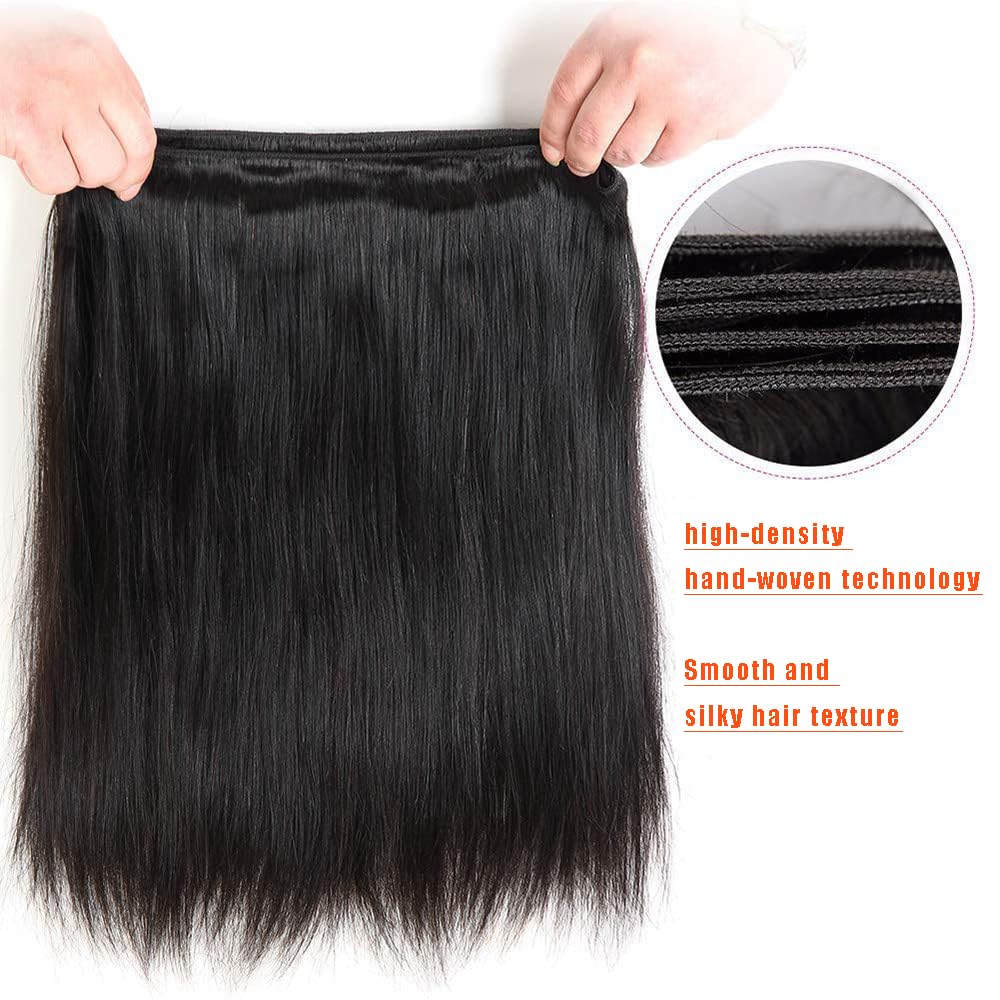 Straight Human Hair Bundles 14 16 18 Inch 1B Color Natural Black Human Hair 12A Unprocessed Native Virgin Hair 100/PC 3 Extensions Wet and Wavy Weave for Women