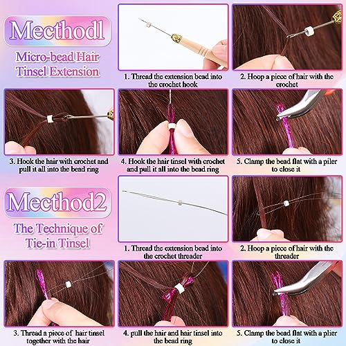 25Colors Fairy Hair Tinsels Kit 5000 Hair Glitter Strands 48Inch Heat Resistant Tinsel Hairs Extension Sparkling Shiny Highlights Hairs Tinsel with Tools for Christmas Halloween New Year Cosplay Party