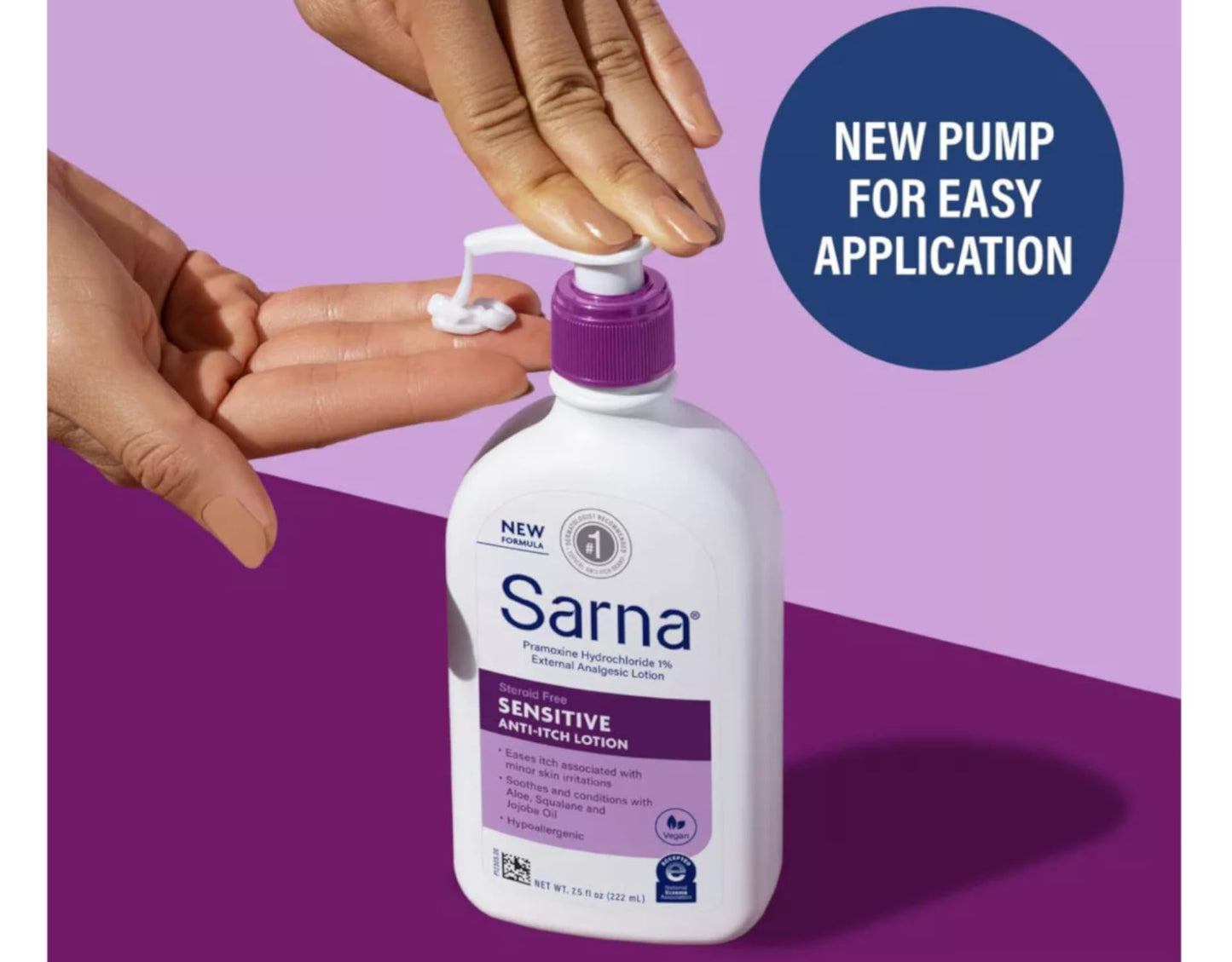 Sarna Sensitive Anti-Itch Lotion Steroid-Free with 1% Pramoxine Hydrochloride, with Aloe, Squalane, and Jojoba Oil 7.5 fl oz (Pack of 2)