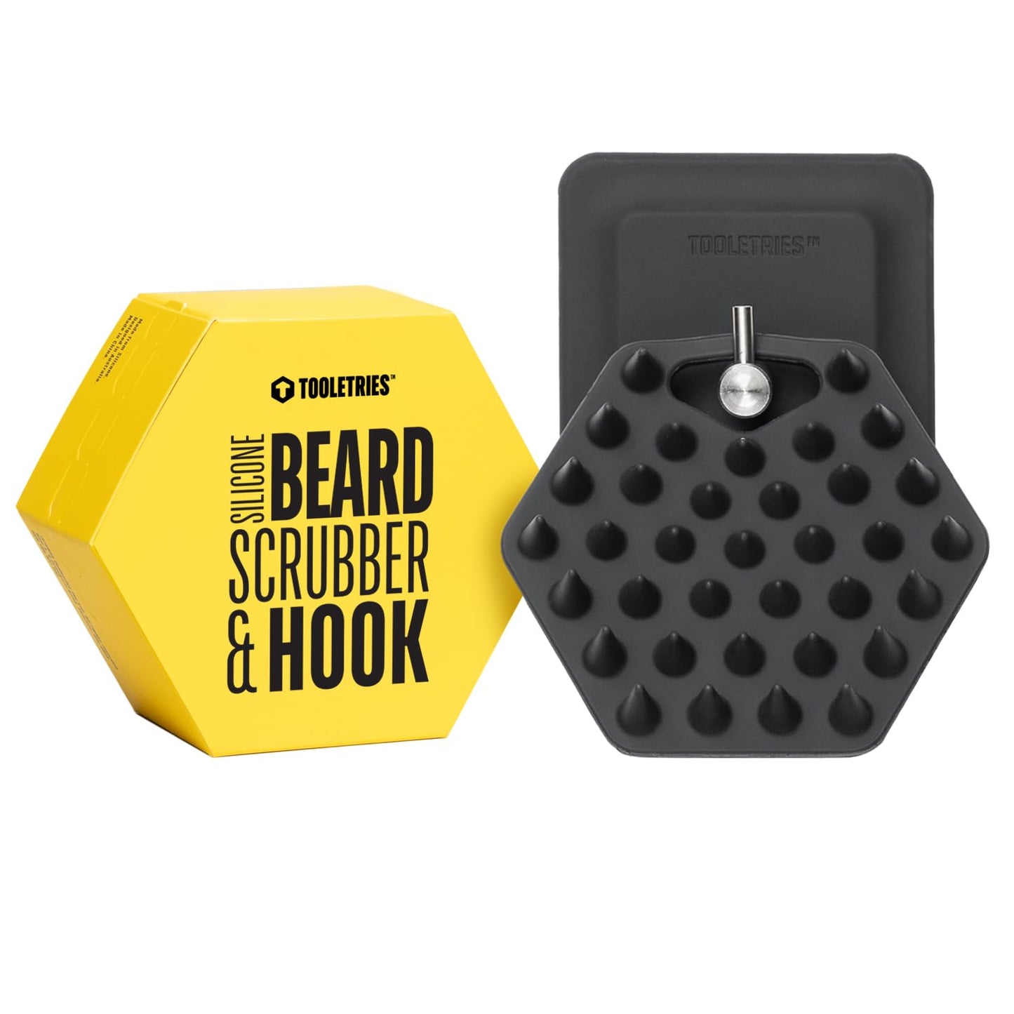 TOOLETRIES Beard Scrubber with Hook - Silicone Beard Brush & Beard Exfoliator for Men - Deep Cleans & Unclogs Pores - Gentle face massgage, removes beardruff, Beard Accessories - Charcoal