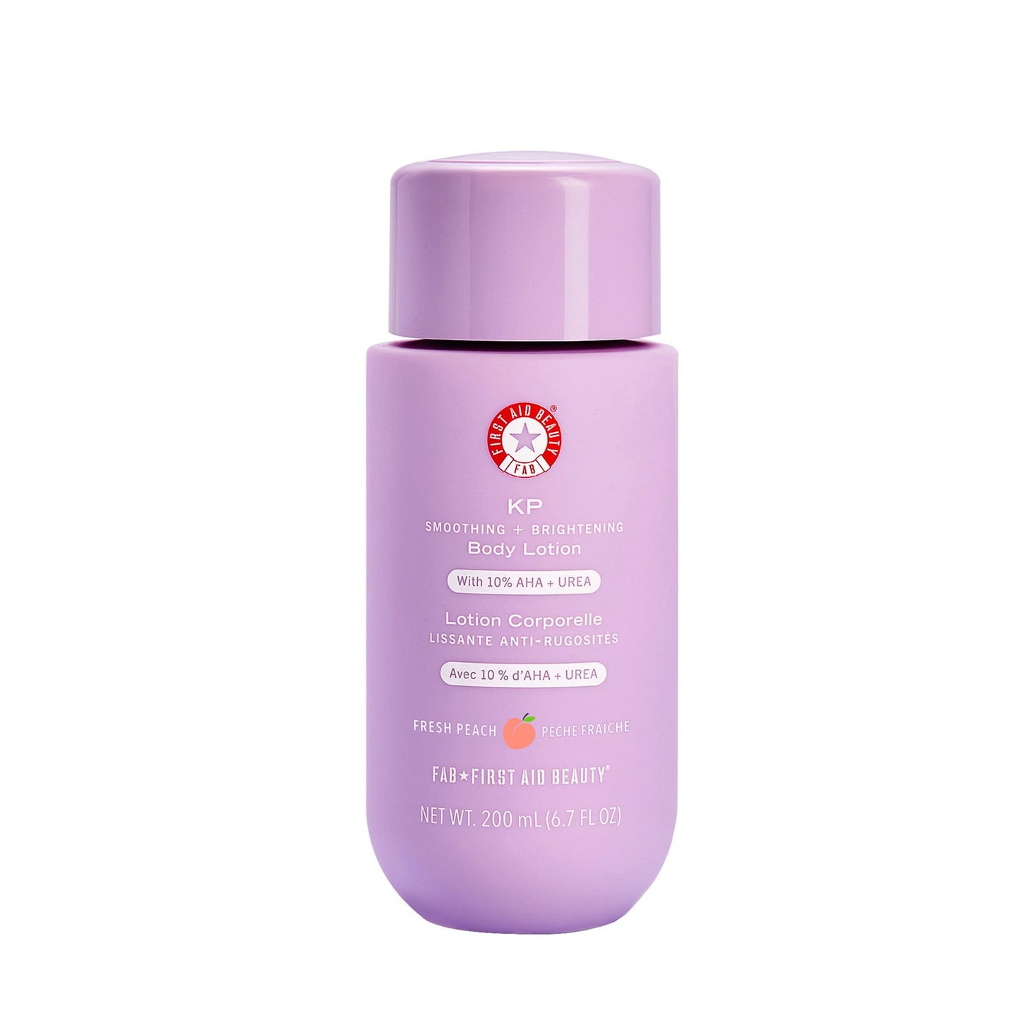First Aid Beauty KP Smoothing + Brightening Body Lotion, 10% AHA with Lactic Acid, Urea & Colloidal Oatmeal, Exfoliate & Moisturize Keratosis Pilaris Bumps, Peach Scent, 6.7 fl oz