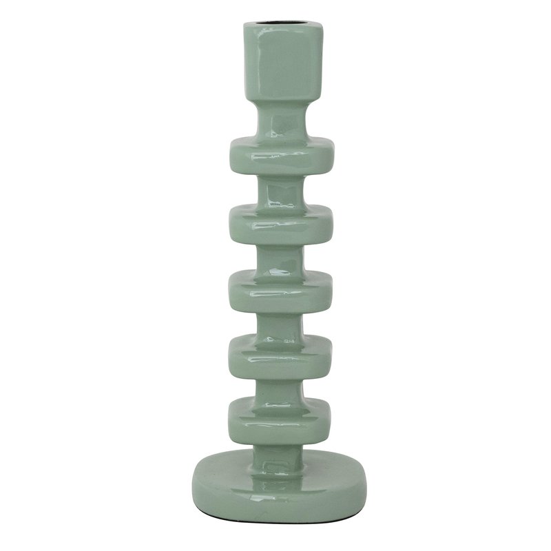 Creative Co-Op Square Enameled Aluminum Taper Holder, Eucalyptus Color