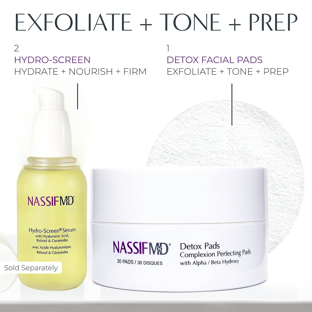 NassifMD Exfoliating Detox Pads - AHA/BHA Facial Pads for Deep Cleansing & Glowing Skin | Reduces Pores, Firms Texture