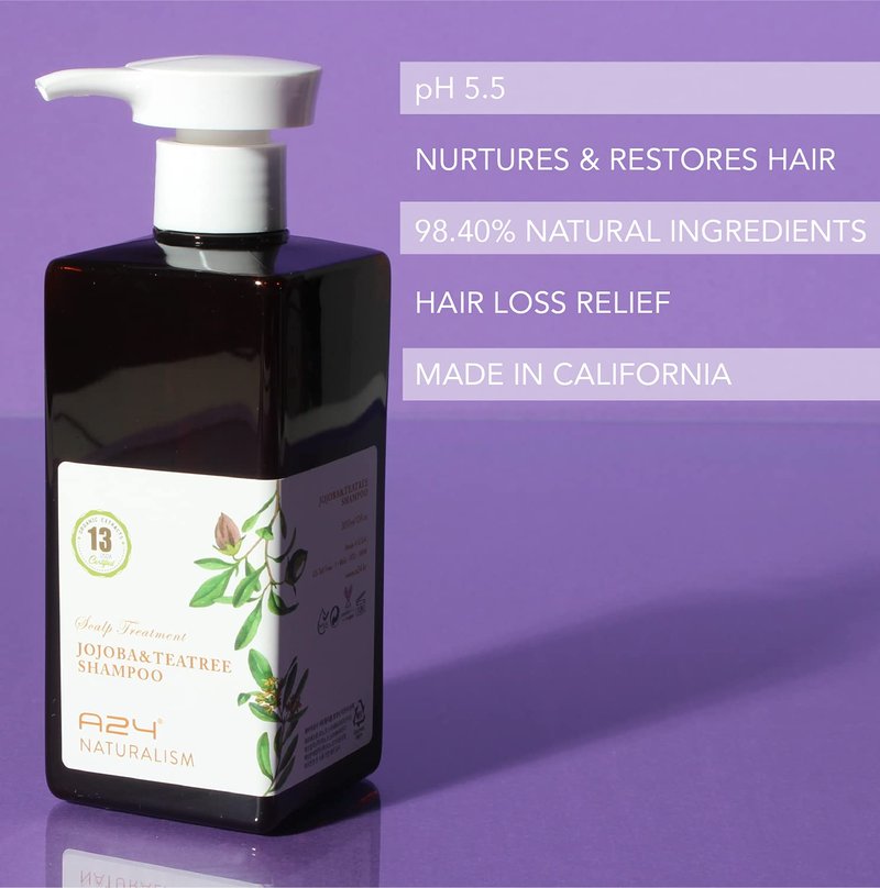 A24 Organic Jojoba & Tea tree Shampoo | Cold Pressed Aloe Vera Juice Shampoo, No Water Added | All Hair Type | Red Scalp Control | Natural Surfactants