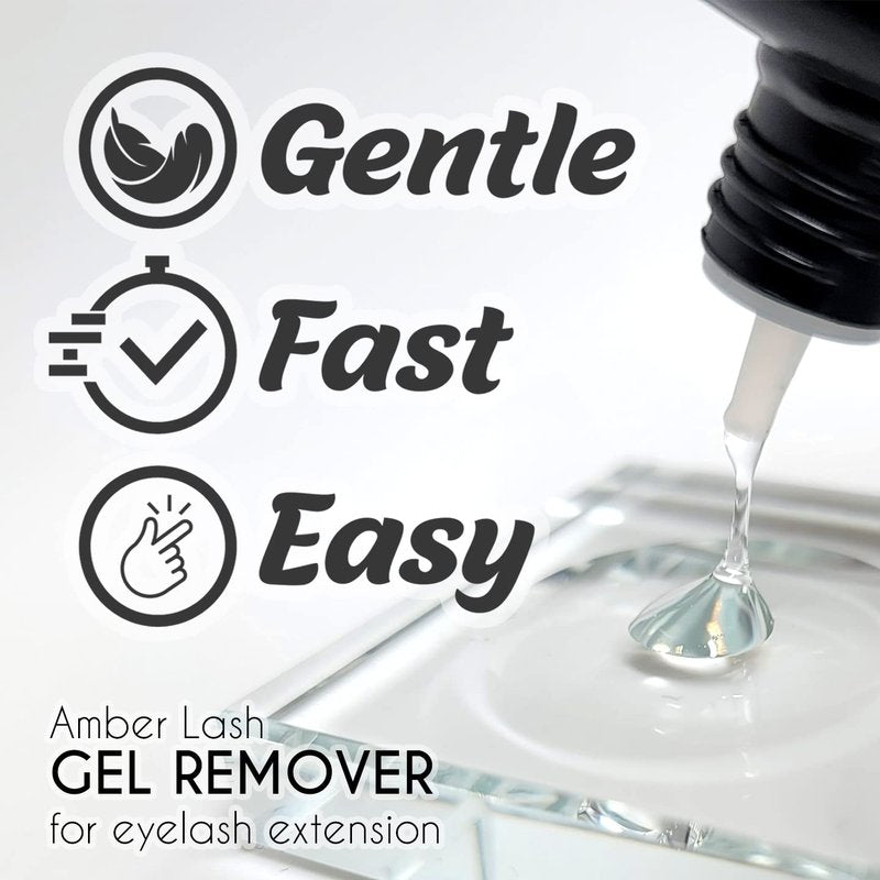 Amber Lash Safe Eyelash Extension Remover Gel 15ml, Gentle, Fast Acting Lash Glue Remover for Eyelash Extensions, Works in Just 60 Seconds - Non-Irritating Professional Eyelash Extension Gel Remover