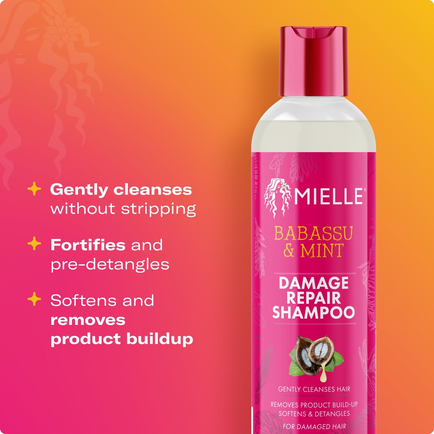 Mielle Organics Babassu & Mint Damage Repair Hair Shampoo - Hydrating Shampoo & Scalp Build-Up Remover - Gently Cleanses & Preps for Repair (8 fl oz)