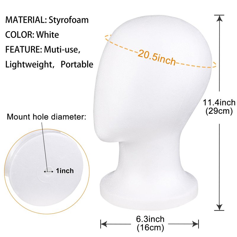 COOKOO 3 PCS Faceless Foam Mannequin Head Wigs Holder Styrofoam Wig Head Stand Wigs Foam Heads for Style, Model Hats ,Display Hair, and Hairpieces, Mask ,Home, Salon and Travel (3 Pieces)